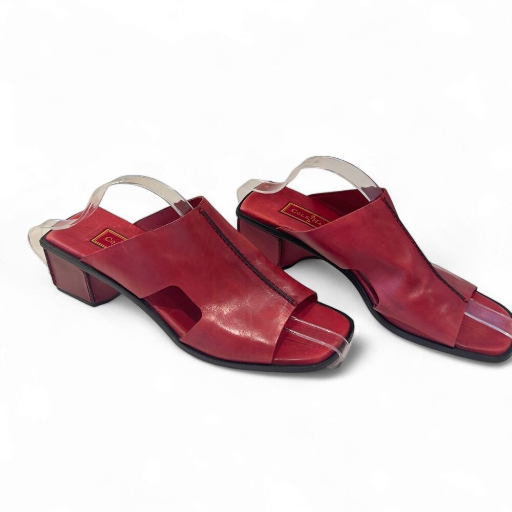 Vintage Cole Haan Red Leather Block Heel Sandals – Size 8.5 B (Fits 9), 2″ Heel
